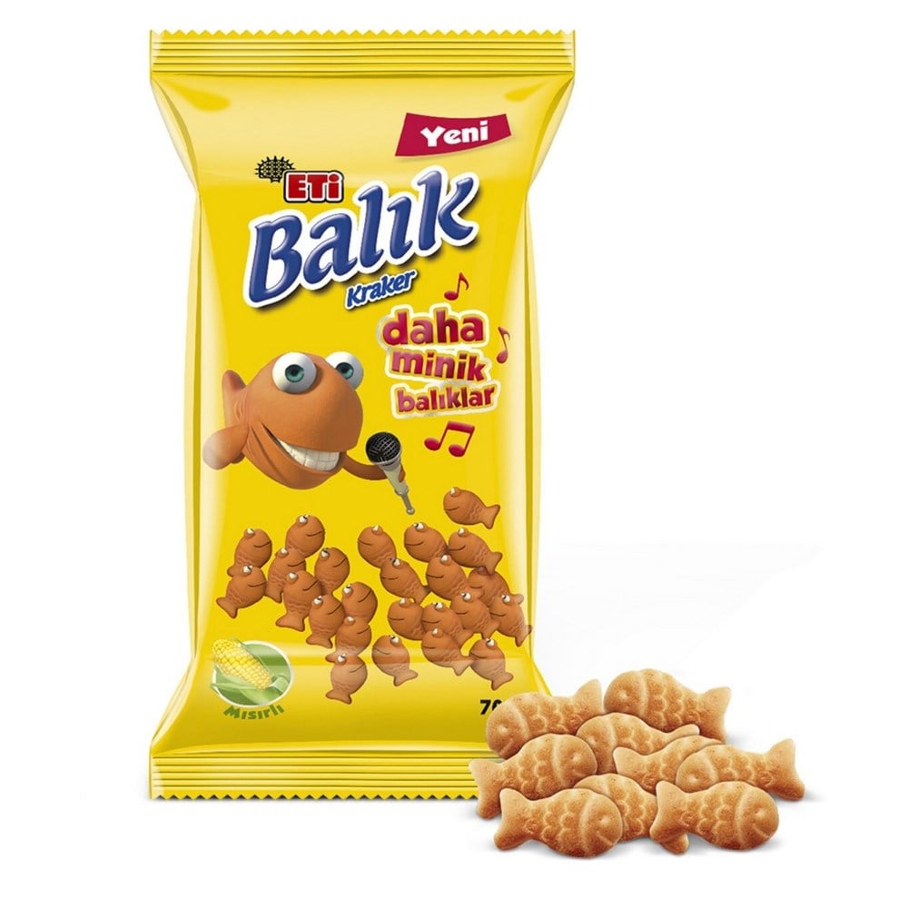 Eti Balık Kraker Mini Mısırlı 70 Gr (Büyük) x18 li Koli