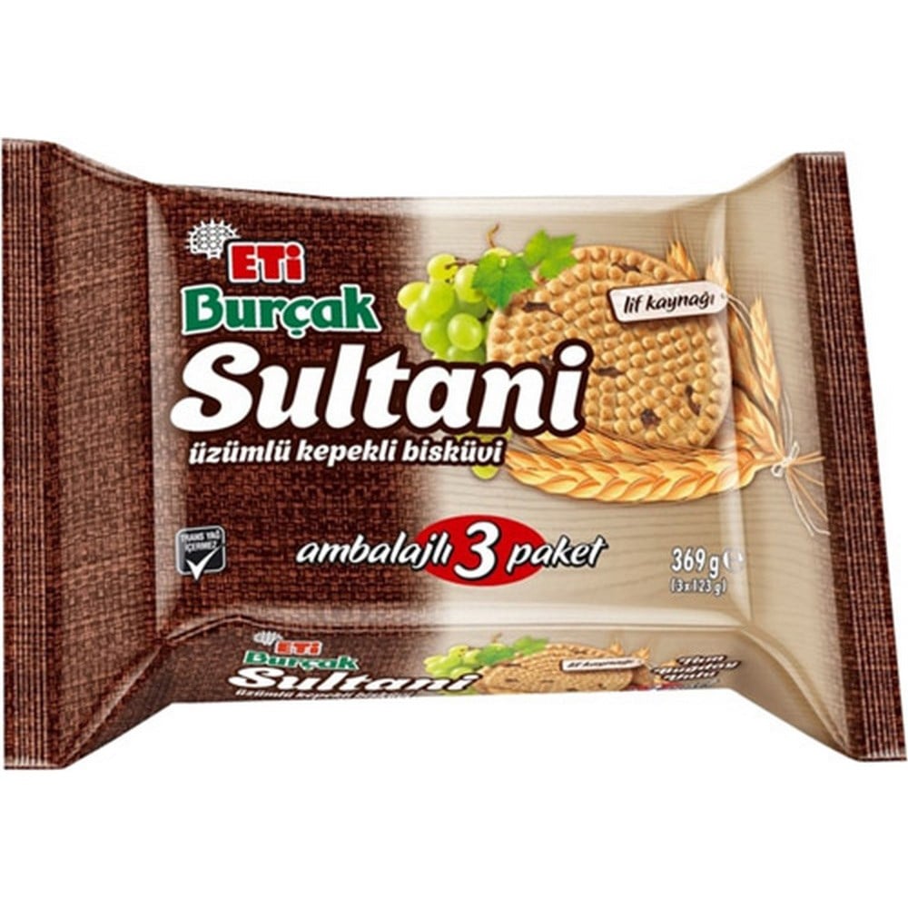 Eti Burçak Sultani 3 lü Üzümlü Kepekli Bisküvi 369 gr x14 lü Koli
