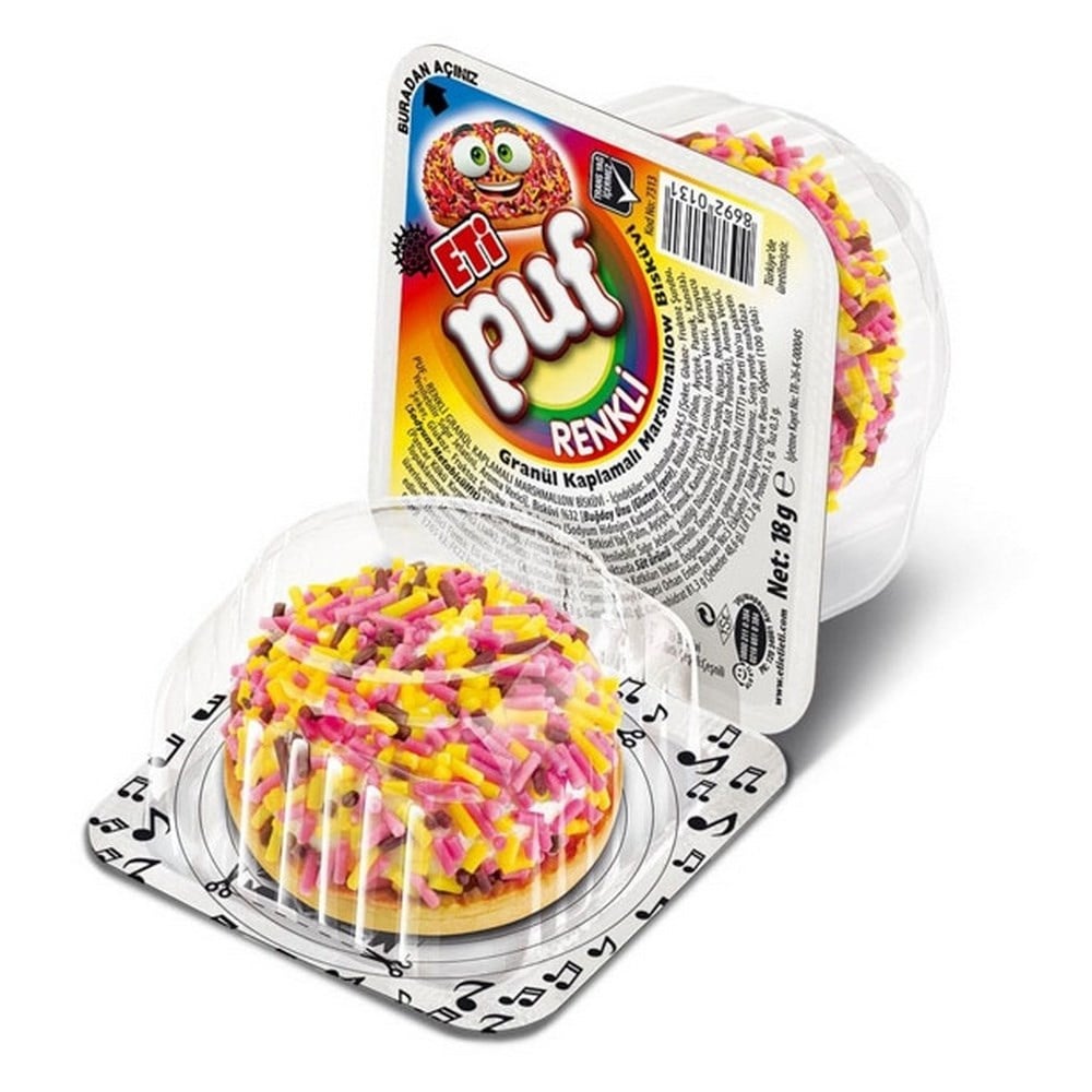 Eti Puf Renkli Granül Kaplamalı Marshmallow Bisküvi x48 li Koli