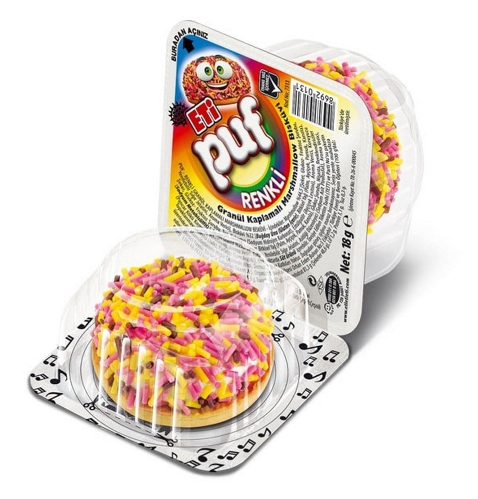 Eti Puf Renkli Granül Kaplamalı Marshmallow Bisküvi x48 li Koli