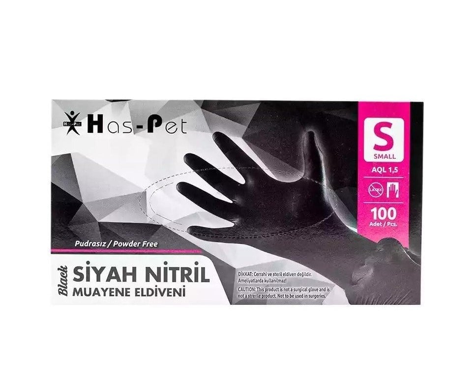 Haspet Nitril Siyah Eldiven S Boy (Small) 100 lü