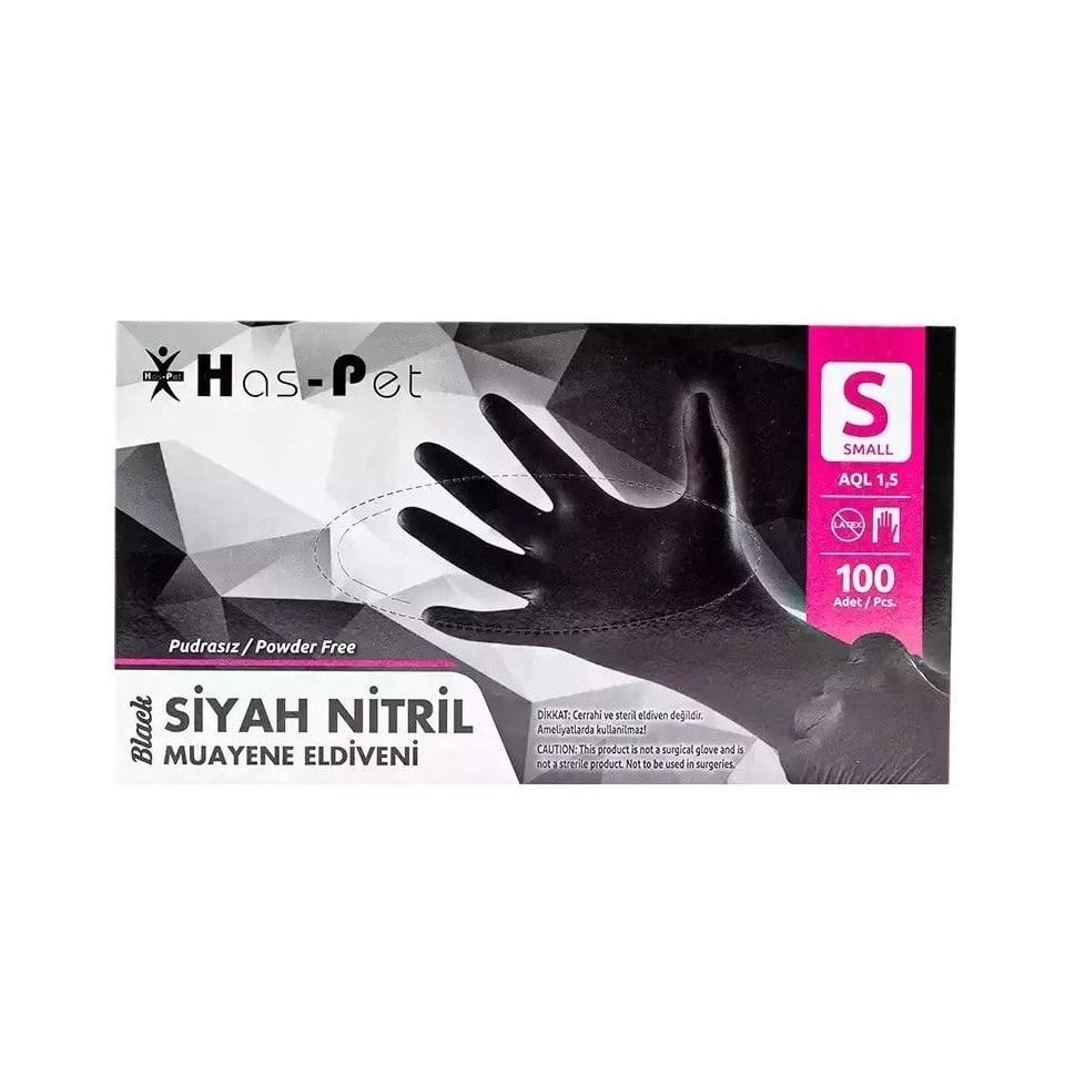 Haspet Nitril Siyah Eldiven S Boy (Small) 100 lü