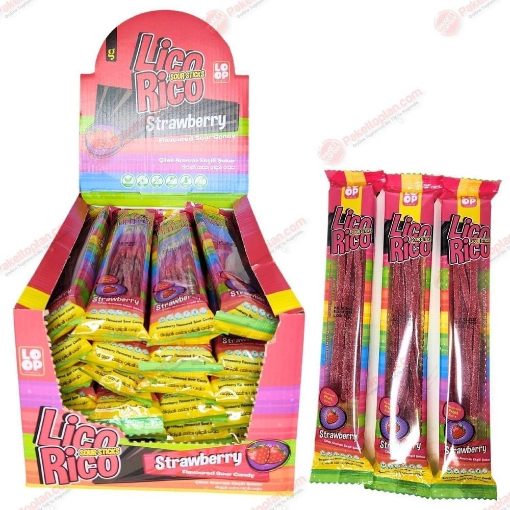 Loop  Licorico Sour Sticks Strawberry 25 Gr x24 lü Paket