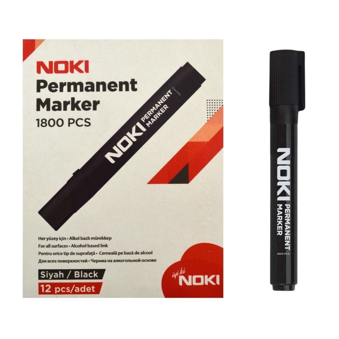 Noki Koli Kalemi Yuvarlak Uç Siyah 1800PBS x12 li Paket