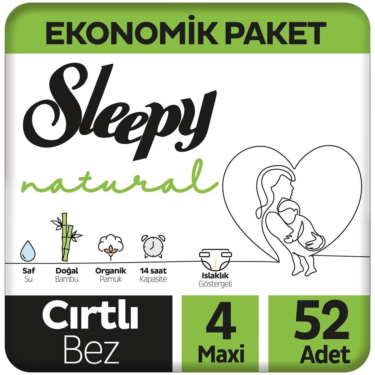 Sleepy Natural Ekonomik Paket Çocuk Bezi 4 Beden 52 Adetli