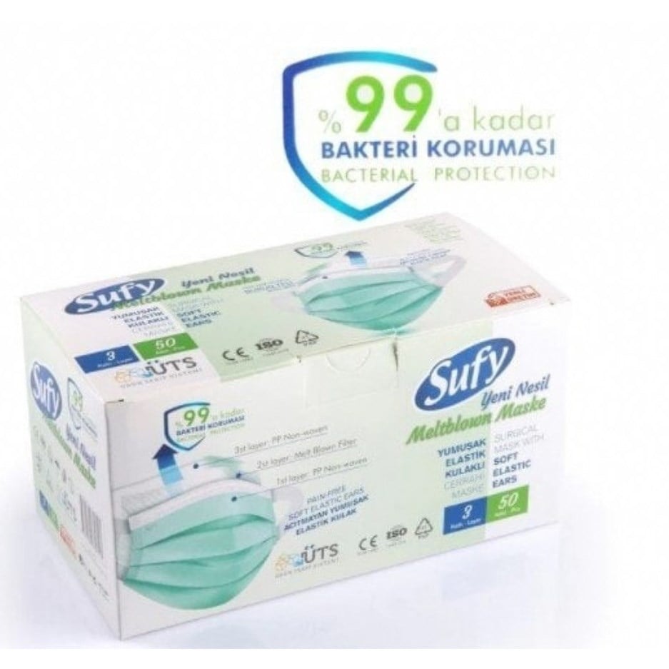 Sufy Maske 50 li Paket Yeşil Renk