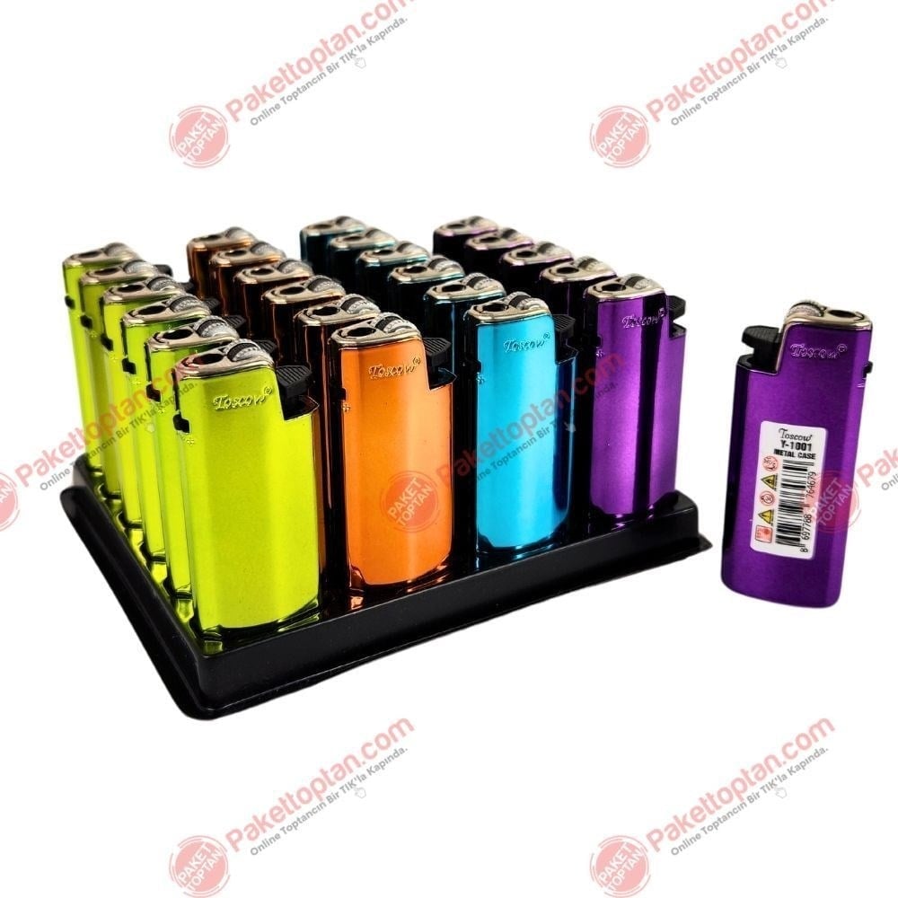 Toscow Y-1001 Metal Kılıflı Taşlı Çakmak x24 lü Paket