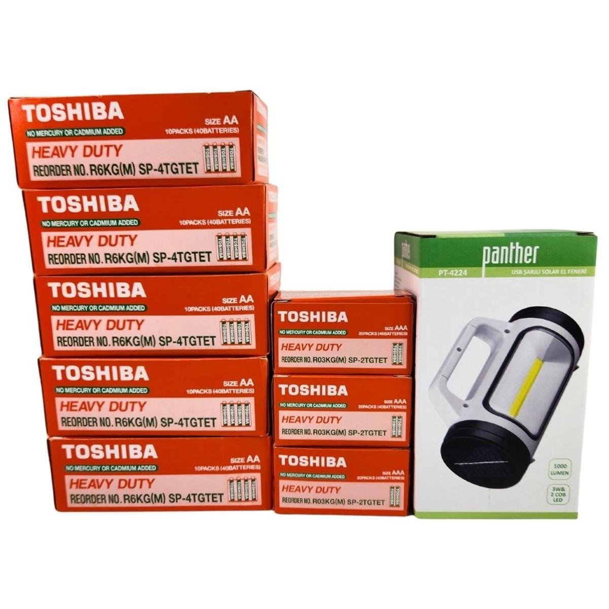 Toshiba Pil Set (5 Paket Kalem AA - 3 Paket İnce AAA Pil + PT 4224 Fener)