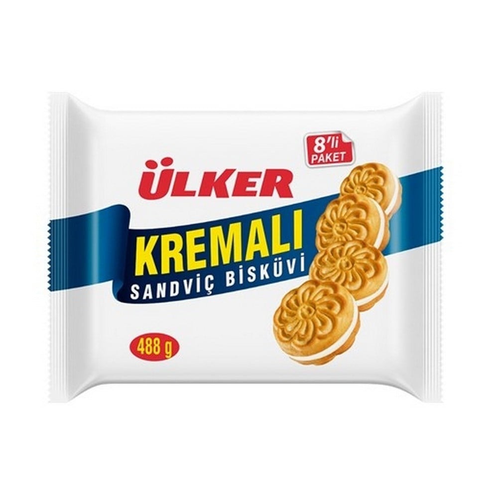 Ülker 8 li Kremalı Bisküvi Sade 488 Gr (8x61 Gr) x8 li Koli