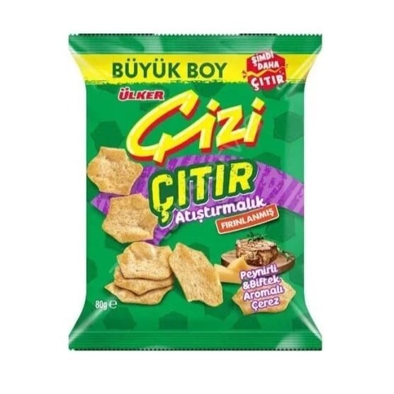 Ülker Çizi Çıtır Atıştırmalık 80 Gr Peynir ve Biftek Aromalı Çerez x14 lü Koli
