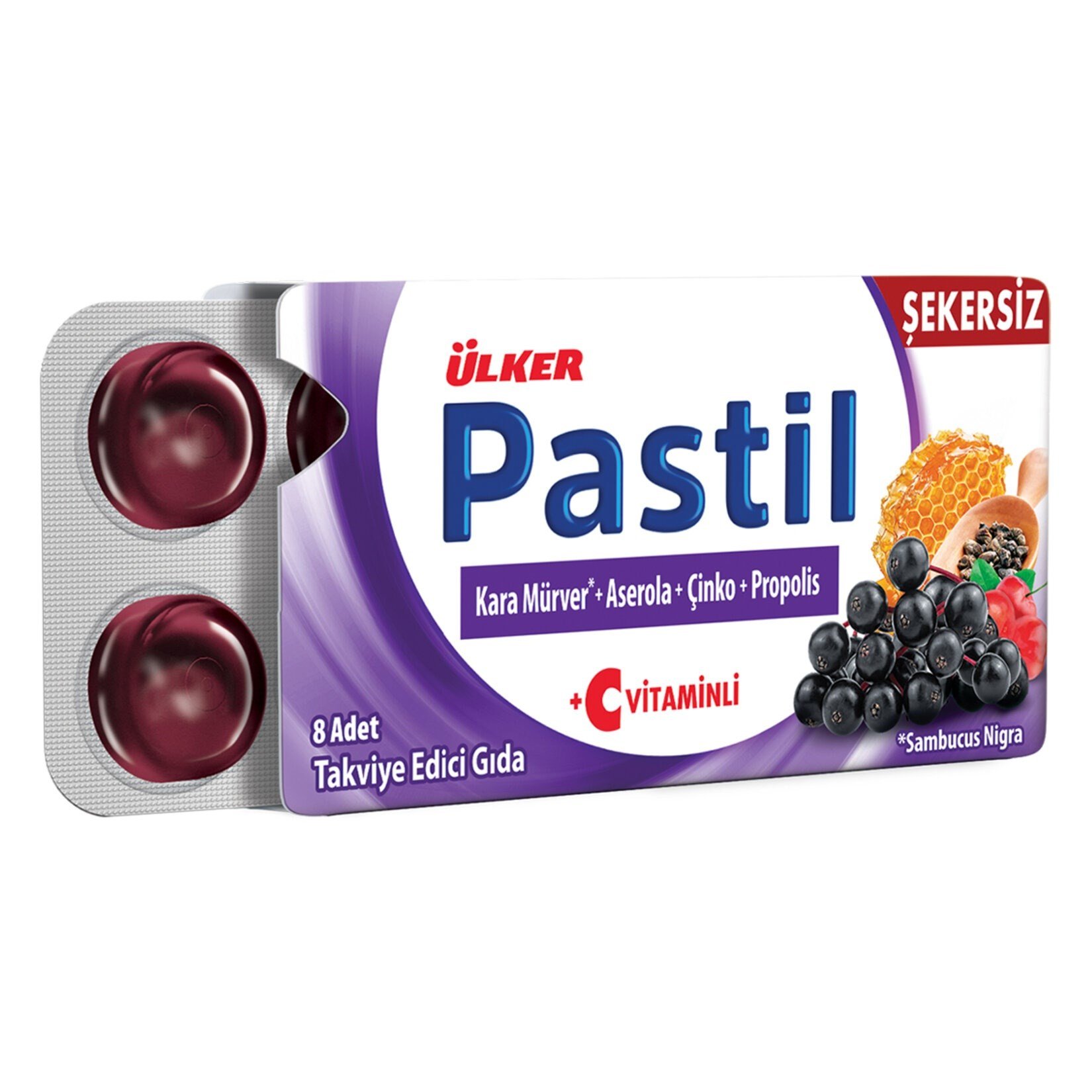 Ülker Pastil Kara Mürver Aserola Çinko Propolis 8 li 22,4 Gr x12 li Paket
