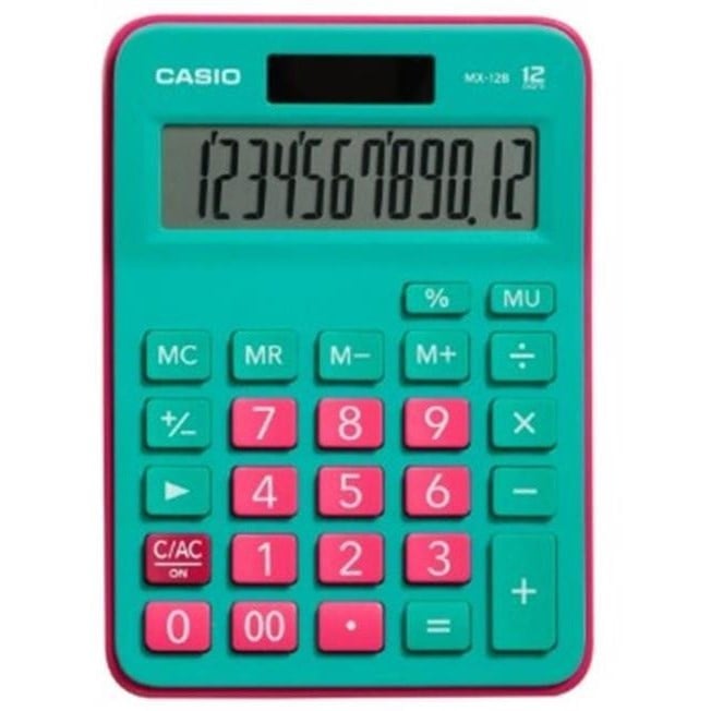 Casio Hesap Makinesi MX-12B-GNRD Yeşil Pembe