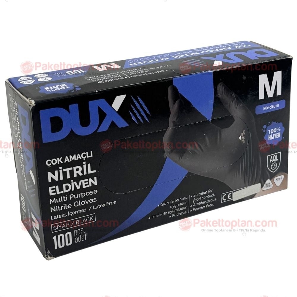 Dux Siyah Nitril Eldiven Medium 100 lü