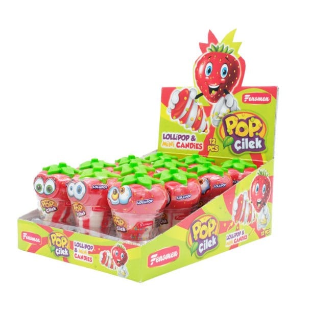 Fenomen Pop Çilek Lollipop ve Mini Candies 27 Gr x12 li Paket