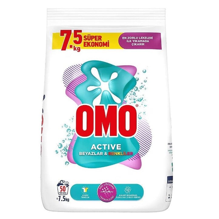 Omo Matik 7,5 kg Active Beyazlar Renkliler