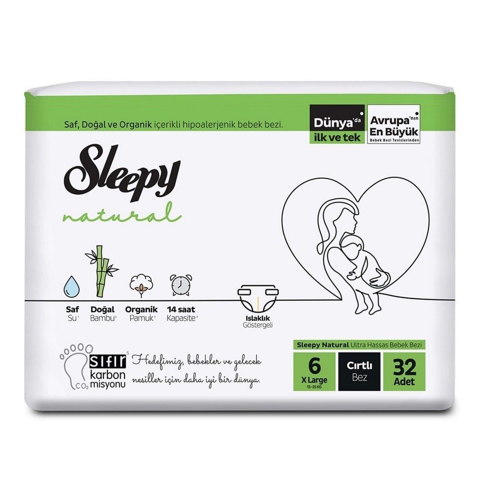 Sleepy Natural Ekonomik Paket Çocuk Bezi 6 Beden 32 Adetli