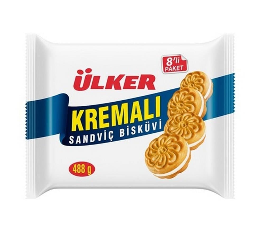 Ülker 8 li Kremalı Bisküvi Sade 488 Gr (8x61 Gr) x8 li Koli