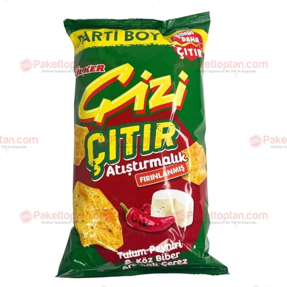 Ülker Çizi Çıtır Atıştırmalık Parti Boy 160 Gr Tulum Peynir Köz Biber Aromalı Çerez x10 lu Koli