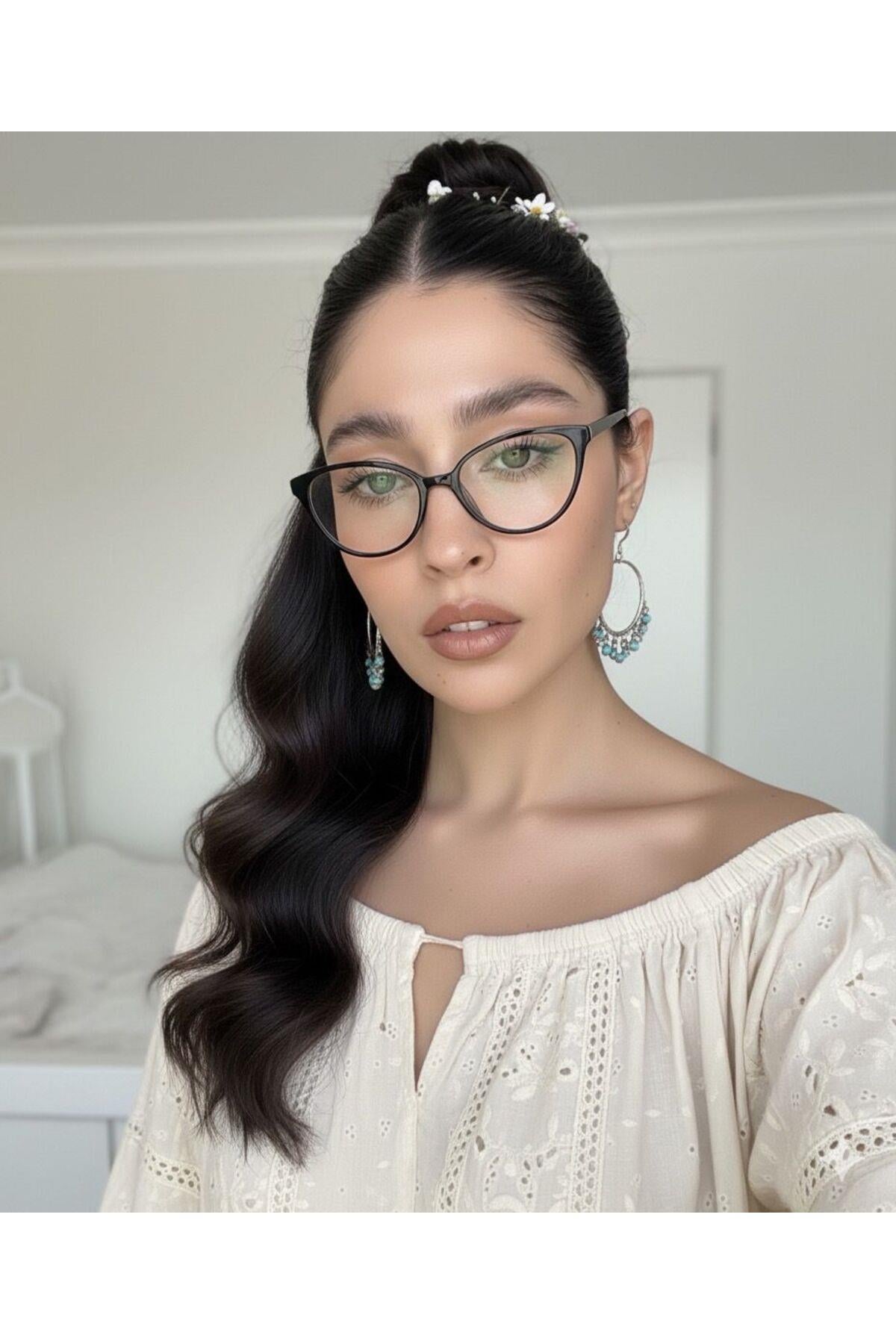 Dina Siyah Cat Eye Mavi Işık Korumalı Gözlük Popüler Çekik Gözlük Camı Depişir |49 Ekartman