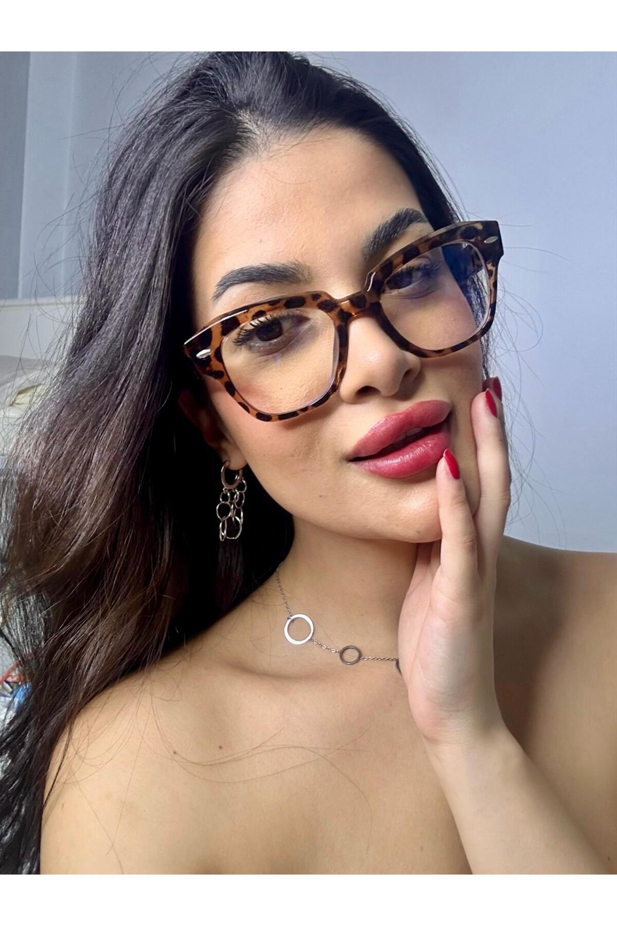 Echo Kalın Leopar CAt Eye Köşeli Trend Unisex MAvi Işık korumalı ekran okuma gözlüğü