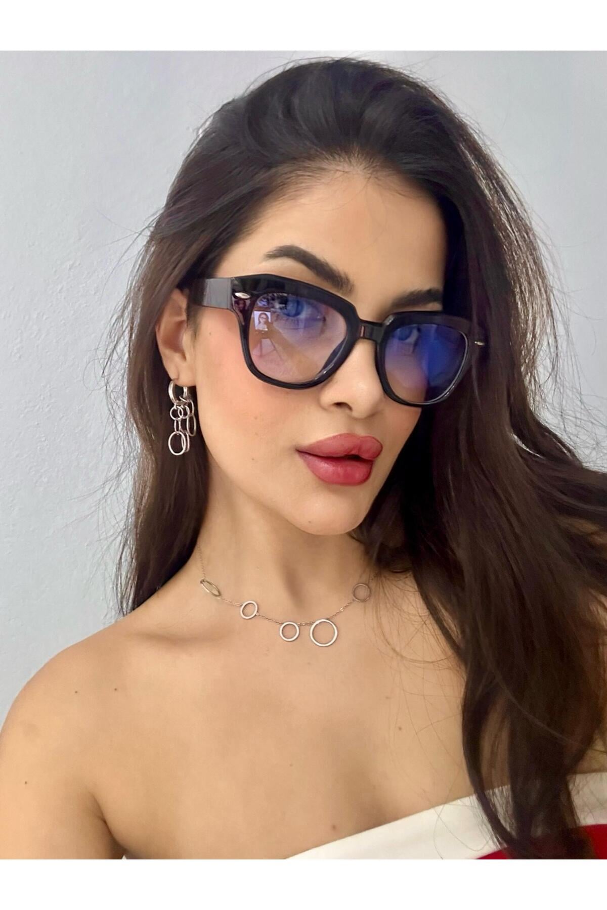 Echo Kalın Siyah CAt Eye Köşeli Trend Unisex MAvi Işık korumalı ekran okuma gözlüğü