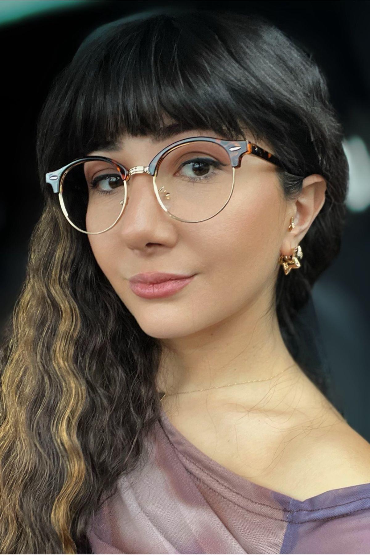 Elixir Leopar Desenli Metal Yuvarlak Mavi Işık Korumalı Gözlük Modeli Optik Cam Uyumlu