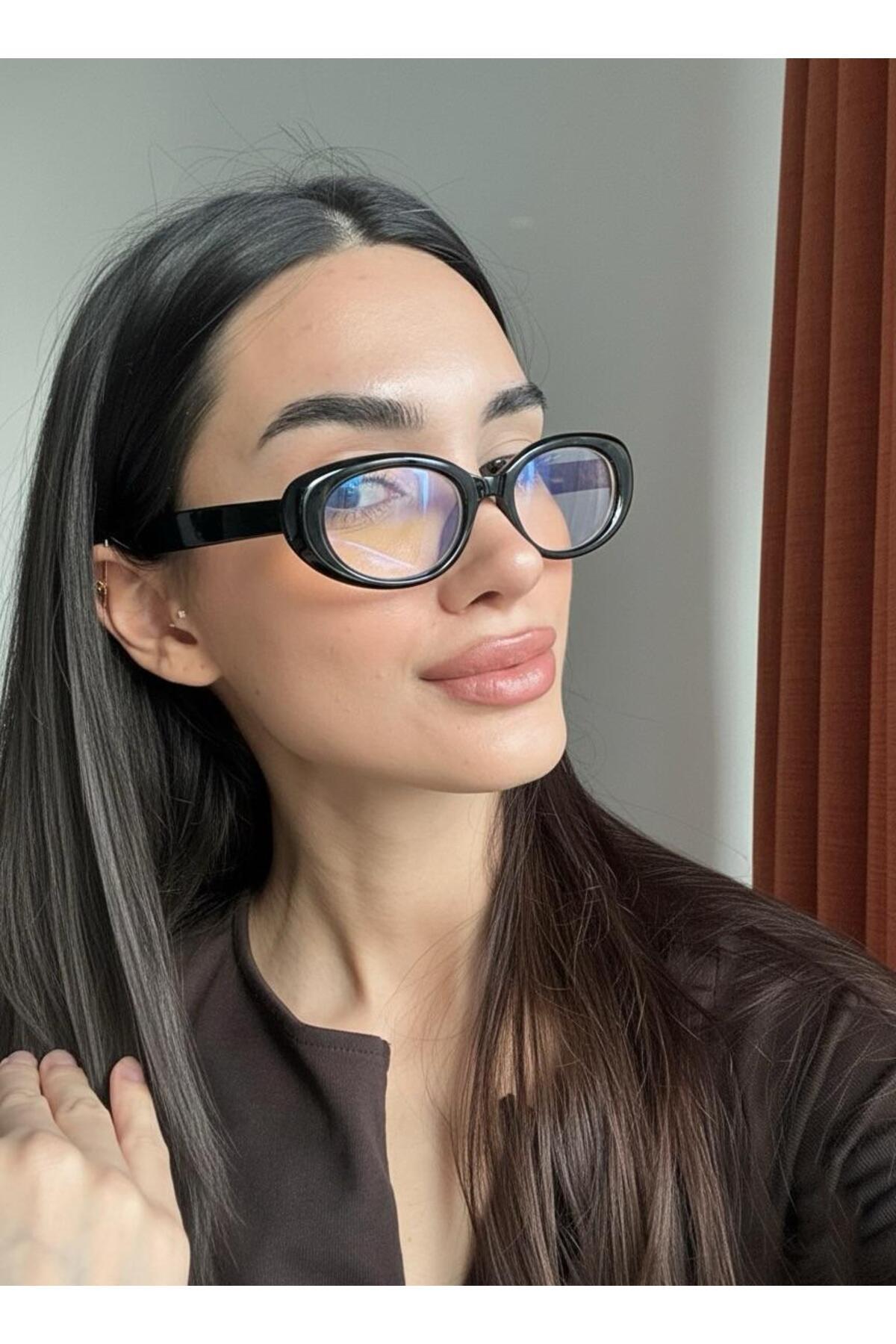 Leon Cat Eye Klasik Retro Siyah Popüler Mavi Işık Korumali Blue Block Şeffaf Gözlük