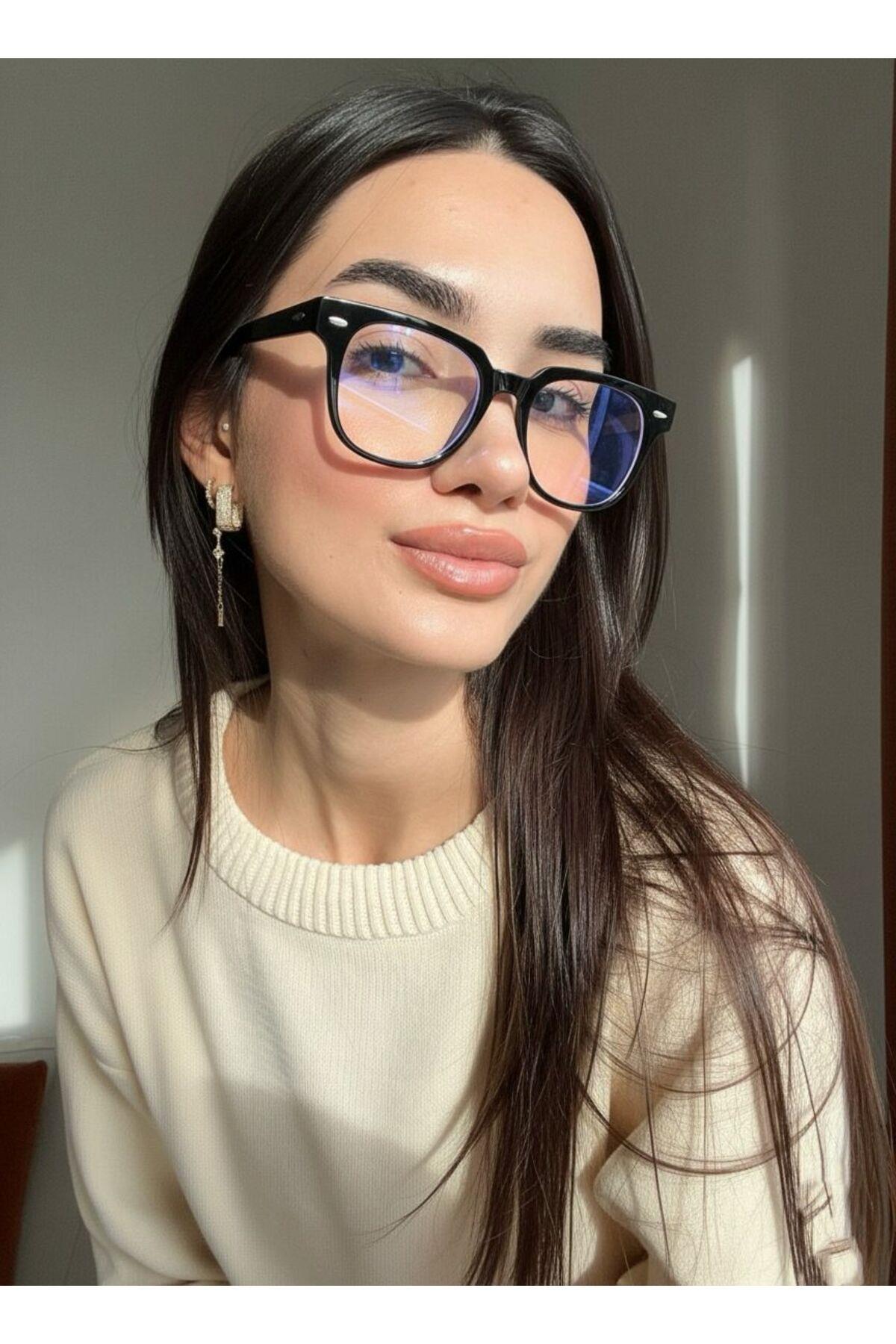 Miracle Köşeli Oval Unisex Mavi ışık korumalı 50 ekartman Optik cam takılabilen Gözlük