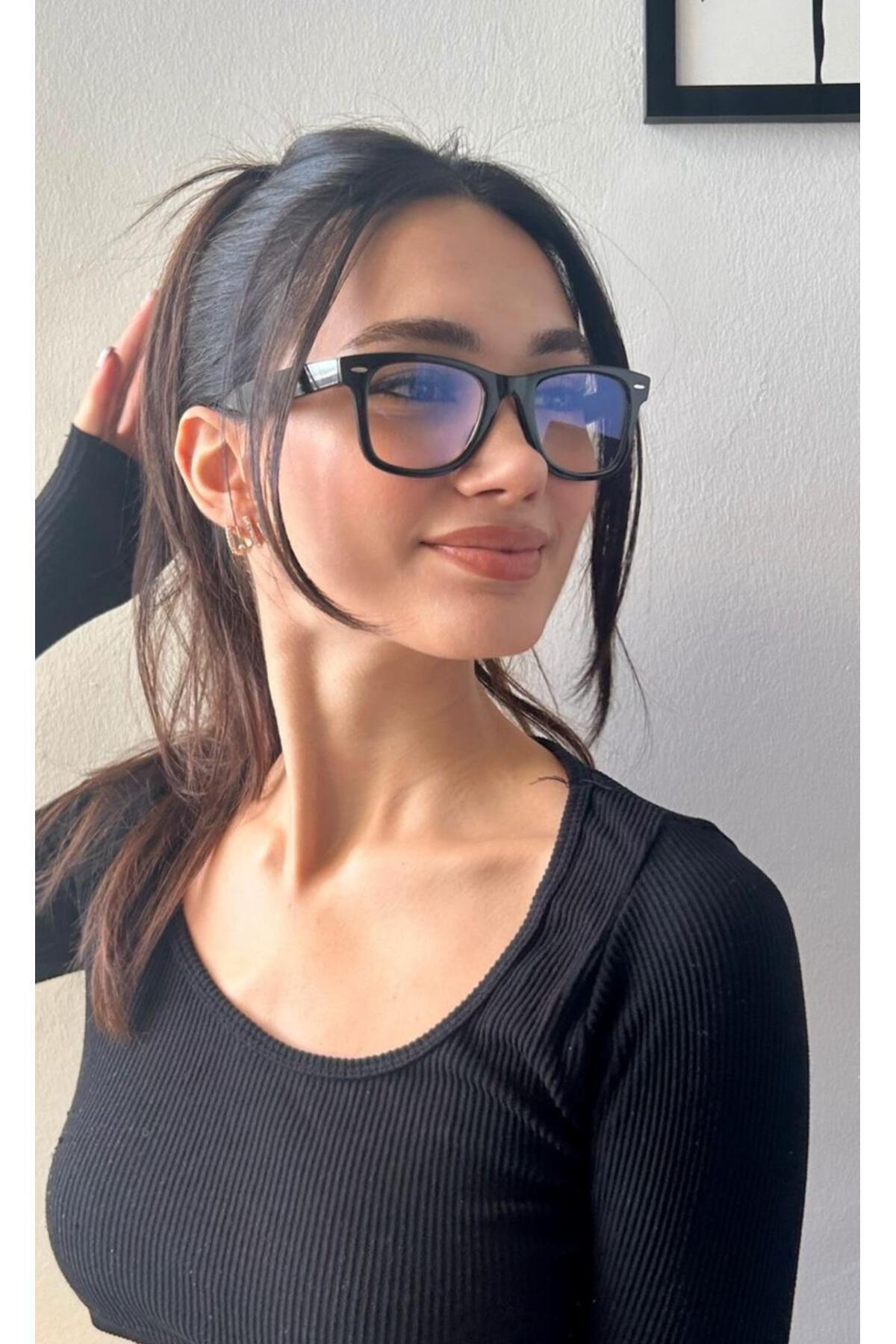 Modica Siyah Wayfarer Unisex Mavi Işık Korumalı Gözlük Ekran Gözlüğü Değiştirilebilir Cam