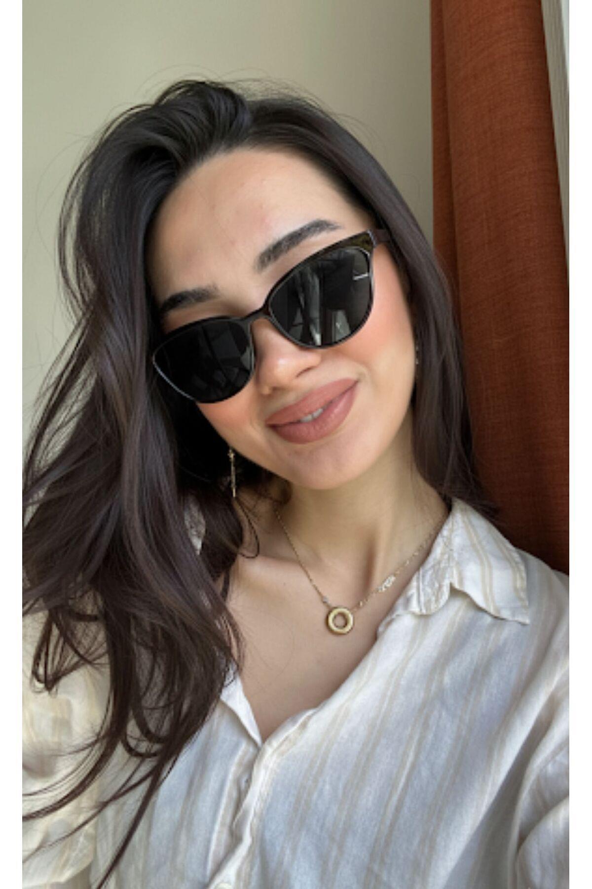 Nancy Cat Eye Çekik Siyah Gözlük Trend Model 56 Ekartman Hafif Güneş Gözlüğü