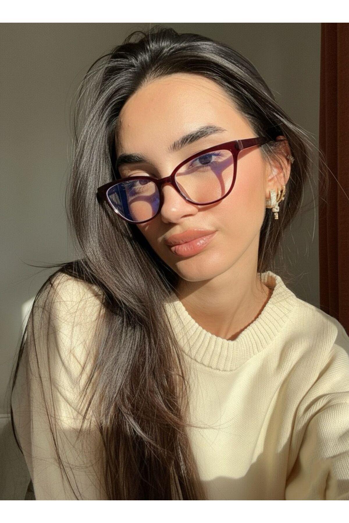 Nancy Kahverengi Cat eye 56 ekartman Blue block Mavi Işık Korumalı Cam değişebilir Ekran gözlüğü