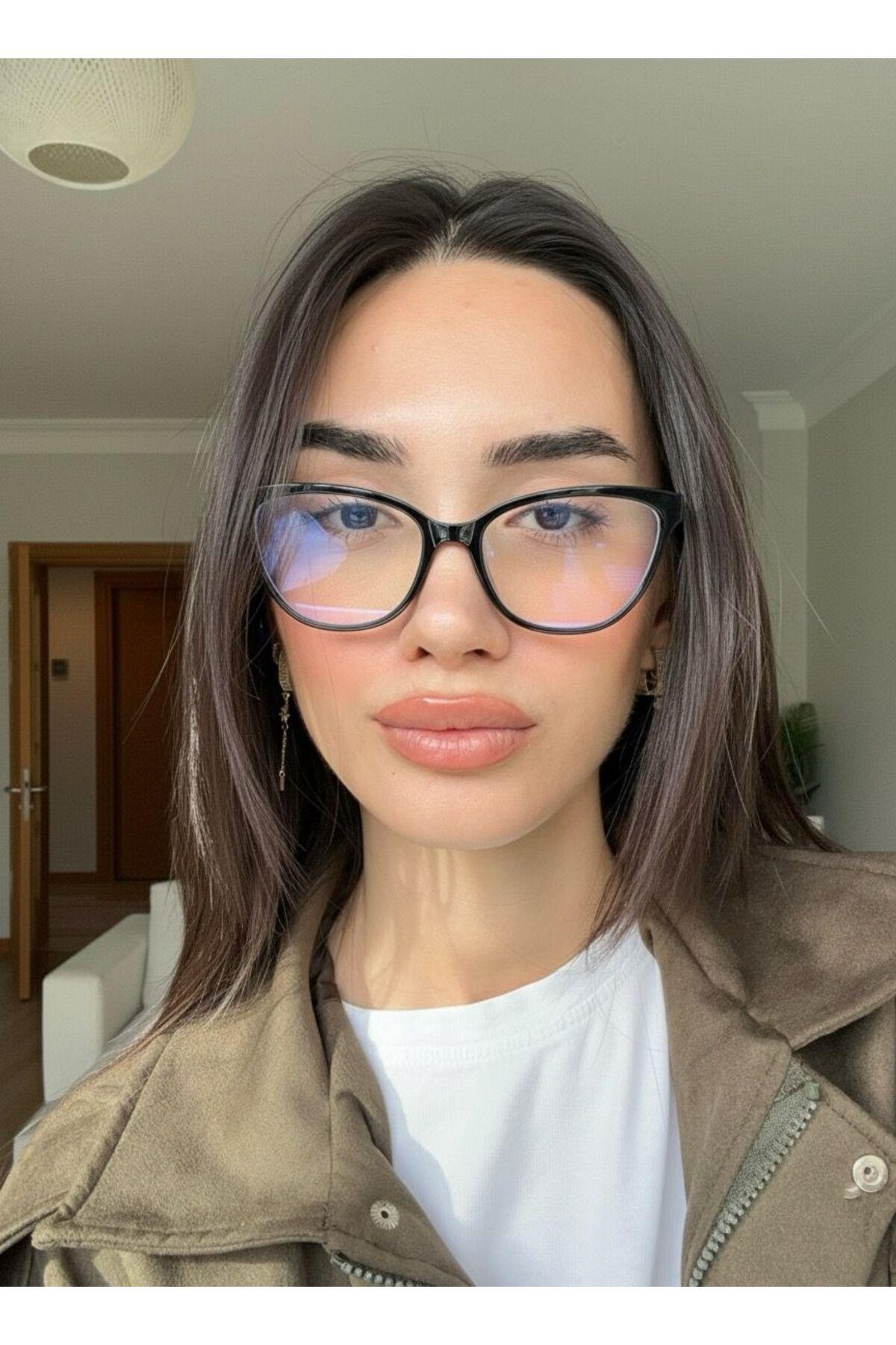 Nancy Vog Cat eye 56 ekartman çekik Blue block Mavi Işık Korumalı Cam değişebilir Ekran gözlüğü