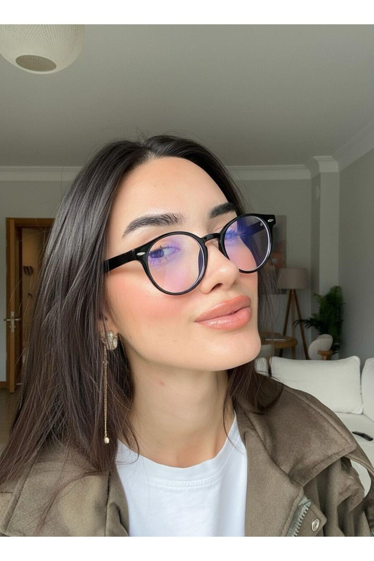 Round Yuvarlak Siyah Unisex Kadın Erkek Mavi Işık Korumalı Gözlük| optik uyumlu
