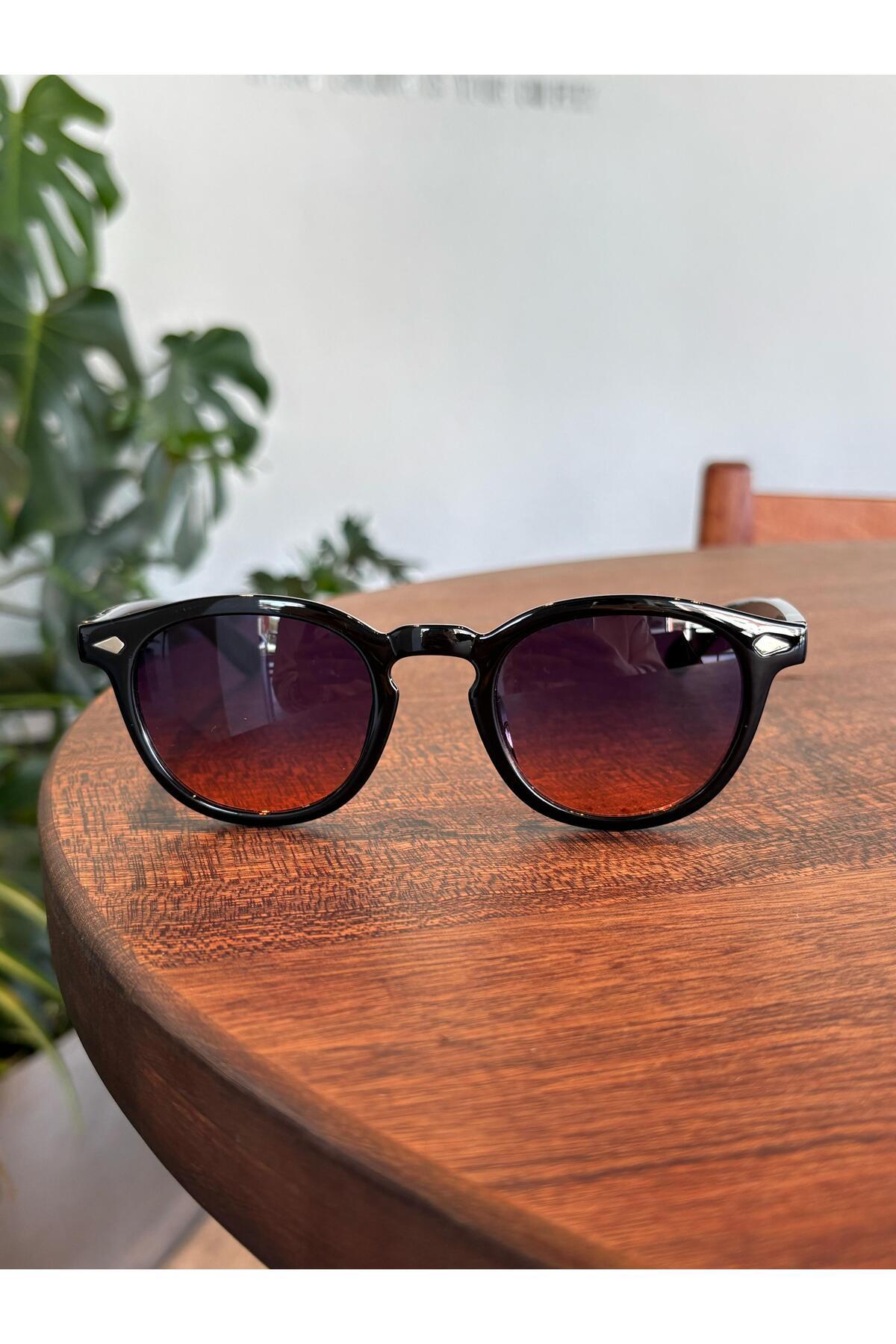 Siyah Iki Renk Cam Güneş Gözlüğü %100 Uv Koruma Degrade Kırmızı Camlı Unisex Gözlük