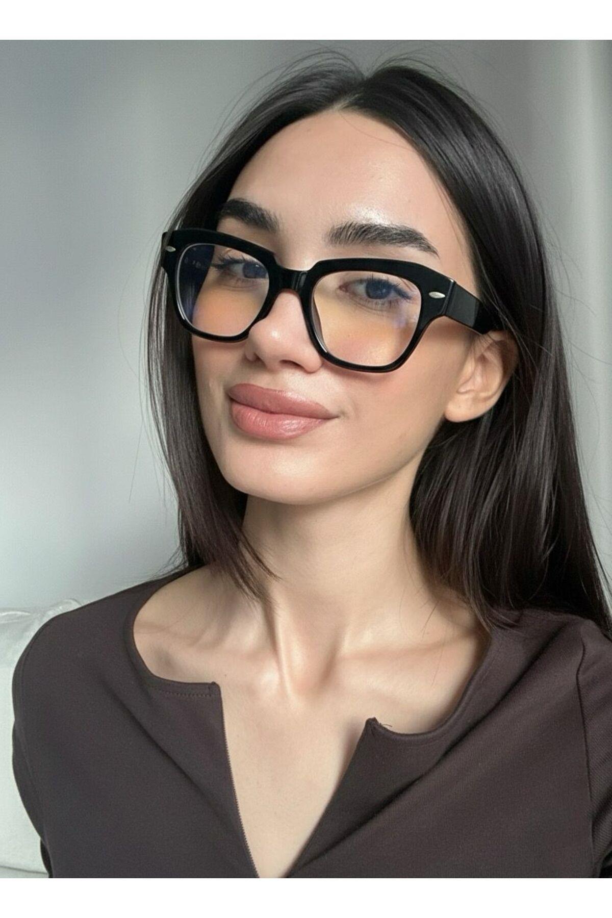 Stane Kalın Siyah Çerveçe Popüler Mavi Işık Korumalı Blue Block Şeffaf Ekran Gözlüğü