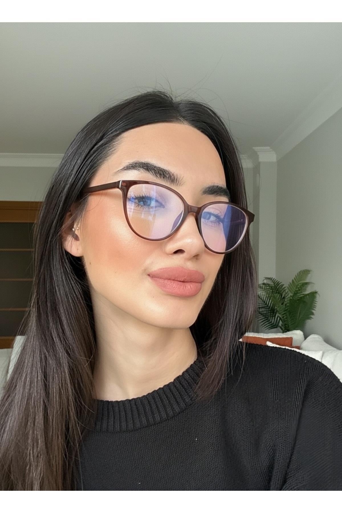 Victoria Kahverengi Cat Eye Mavi Işık Korumalı Blue Block Gözlük ( Küçük -Orta boy )