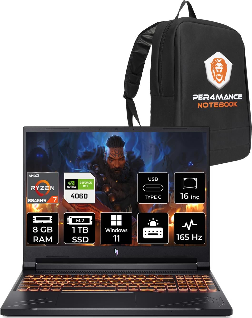Acer Nitro V 16 Amd Ryzen 7 8845HS 8gb 1tb SSD RTX4060/8GB 85W 16