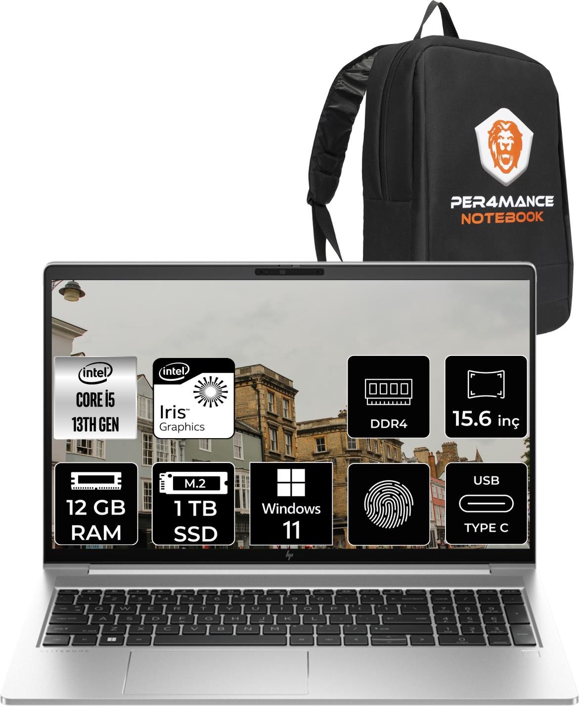Hp Elitbook 650 G10 Intel Core I5 1335U 12GB 1tb SSD 15.6'' Fhd W11P Taşınabilir Bilgisayar 725N9EA & Per4 Çanta 725N9EAP408