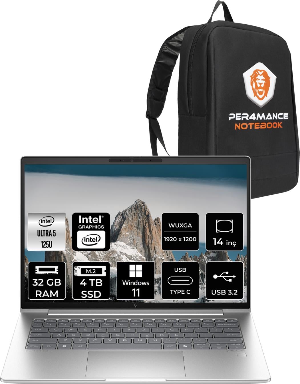 Hp Elitebook 640 G11 Intel Core Ultra 5 125U 32GB 4tb SSD 14'' Fhd+ W11P Taşınabilir Bilgisayar & Per4 Çanta A23E1EAPN400