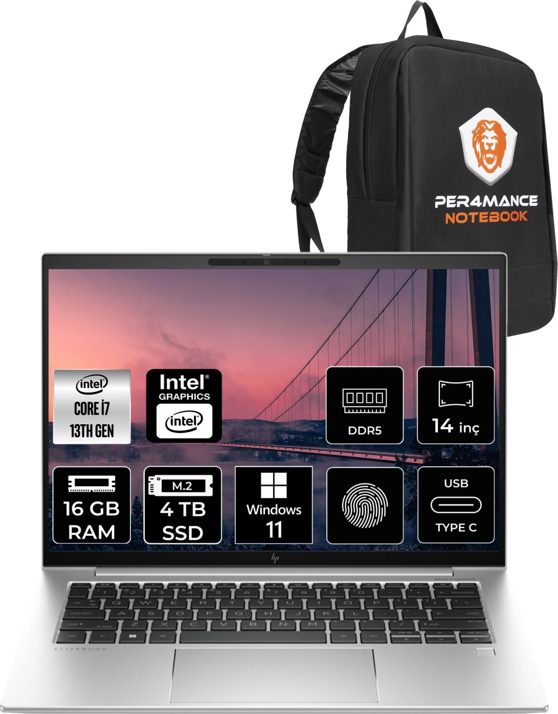 Hp Elitebook 840 G10 Intel Core I7 1355U 16GB 4tb SSD 14'' Fhd+ W11H Taşınabilir Bilgisayar 8A3U6EA & Per4 Çanta 8A3U6EAP310
