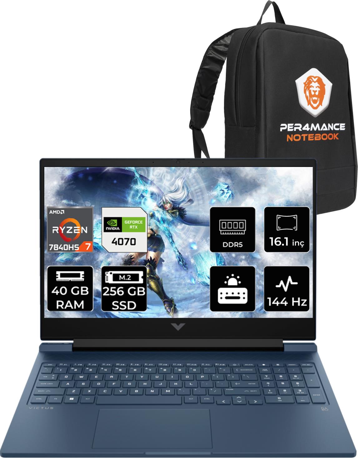 HP Victus 16 AMD Ryzen 7 7840HS 40GB 256GB SSD RTX4070/8GB 144Hz 16.1