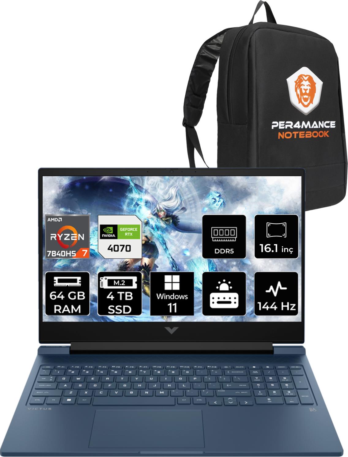 HP Victus 16 AMD Ryzen 7 7840HS 64GB 2TB SSD + 2TB SSD RTX4070/8GB 144Hz 16.1