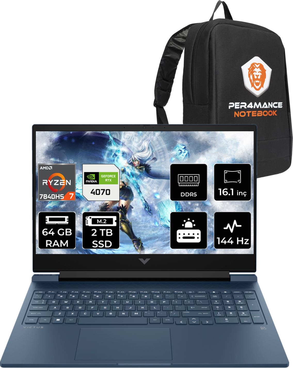 HP Victus 16 AMD Ryzen 7 7840HS 64GB 2TB SSD RTX4070/8GB 144Hz 16.1