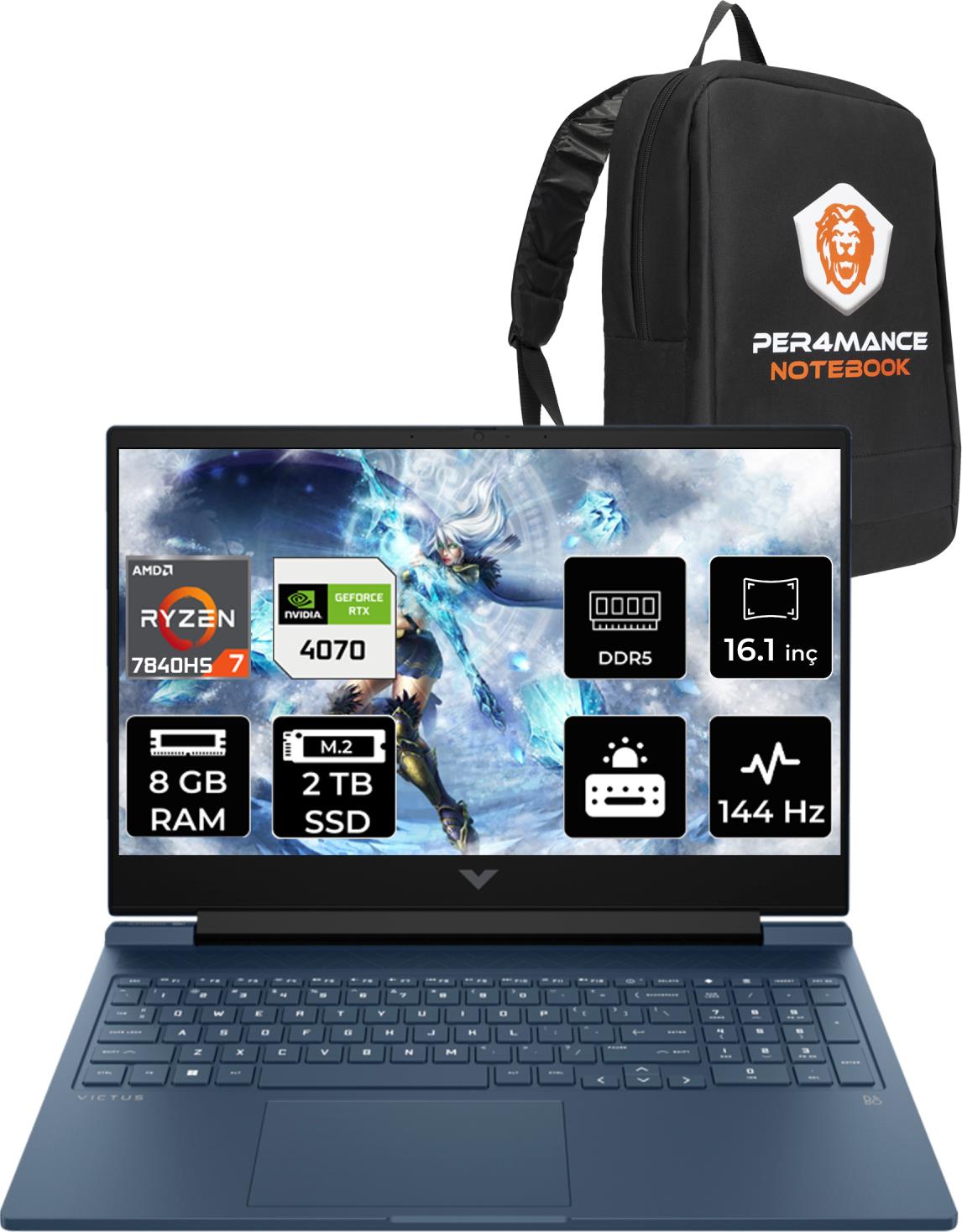 HP Victus 16 AMD Ryzen 7 7840HS 8GB 2TB SSD RTX4070/8GB 144Hz 16.1