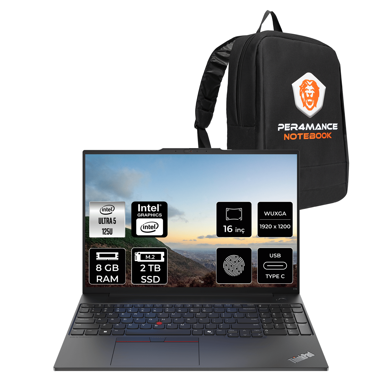 Lenovo Thinkpad E16 Intel Core Ultra 5 125U 8gb 2tb SSD 16'' Fhd+ Fdos Taşınabilir Bilgisayar & Per4 Çanta 21MA003MTXP304