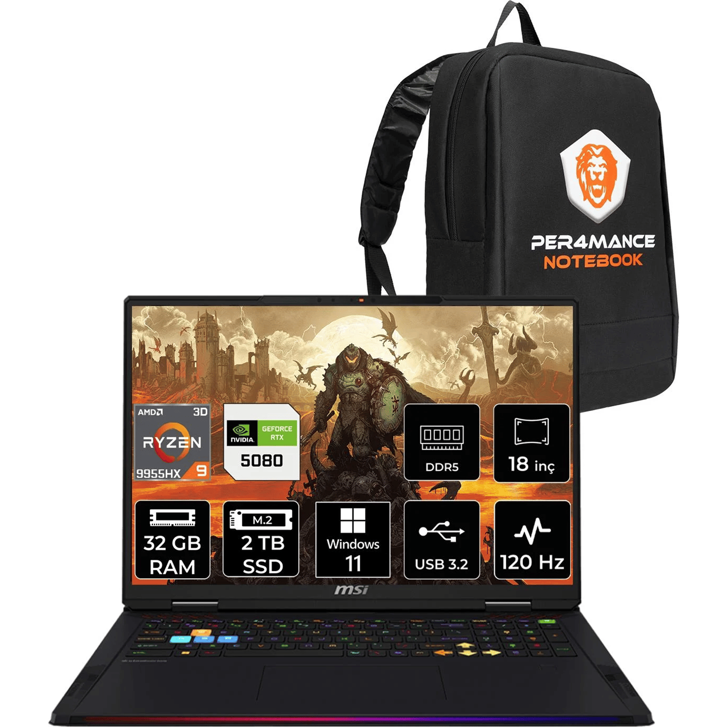 Msı Raider A18 Hx Amd Ryzen 9 9955HX3D 32GB 2TB SSD RTX5080/16GB 175W 18