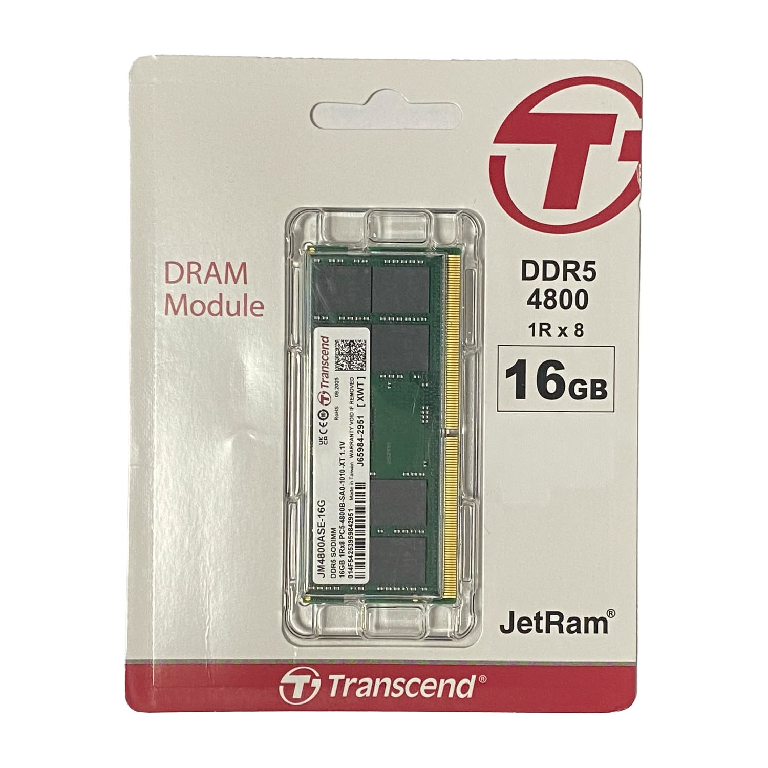 Transcend 16GB 4800 MHz DDR5 CL40 Notebook Ram Düşük Gecikme CL Değeri JM4800ASE-16G
