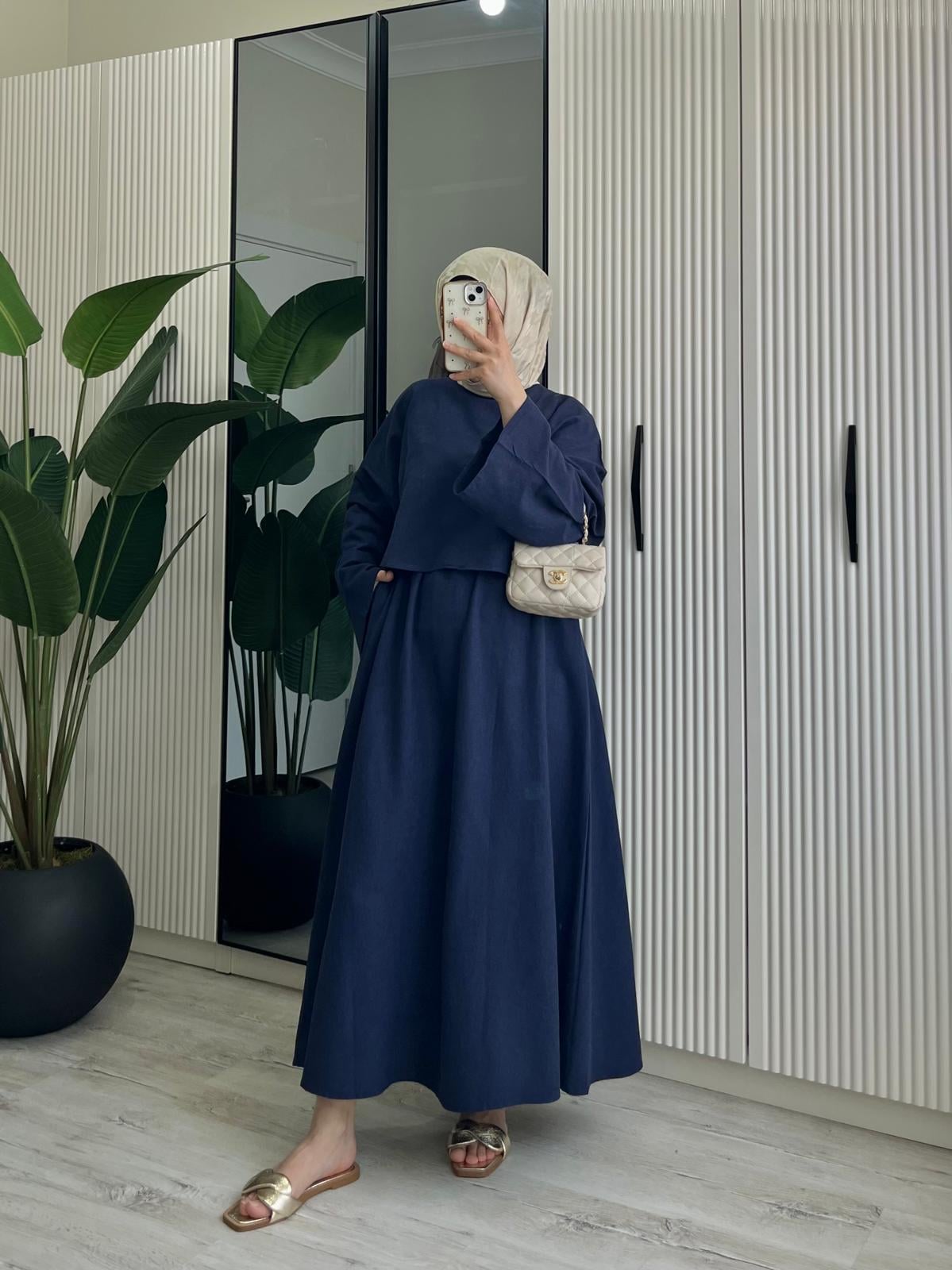 KETEN CROP TAKIM / LACİVERT