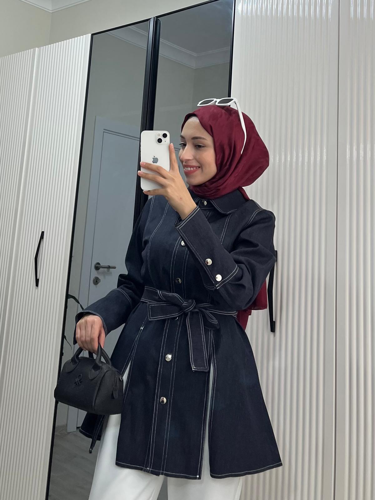 LACİVERT SOFİA KOT GÖMLEK