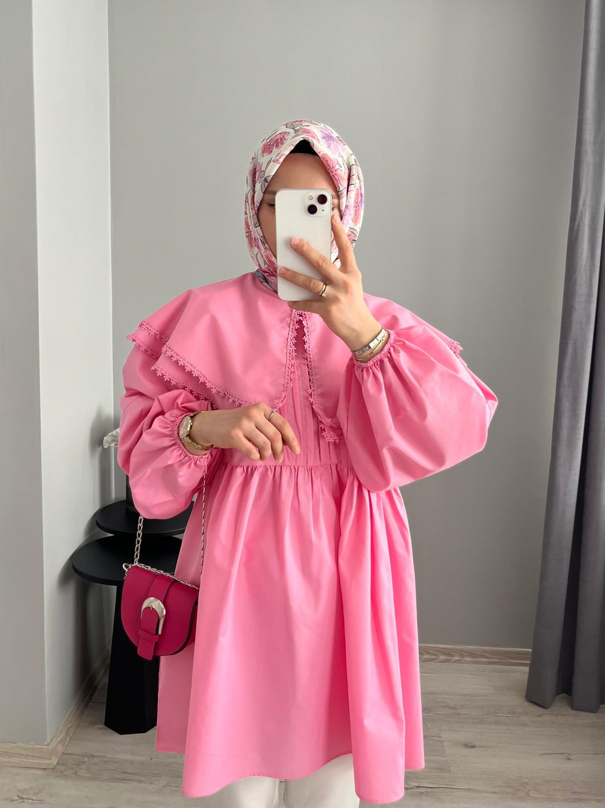 MELİNDA KATLI YAKA GÖMLEK / PEMBE